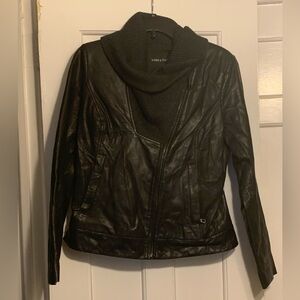 Lord & Taylor Medium Leather Jacket Asymmetrical Cowl Neck Zipper